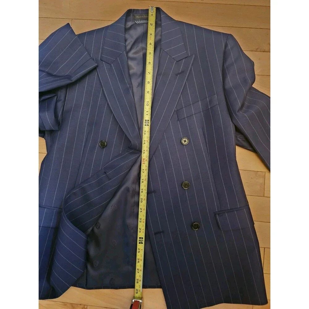​Lauren Ralph Lauren Mens Blazer 38S Navy Blue Pinstripe Double Breasted Lindsay